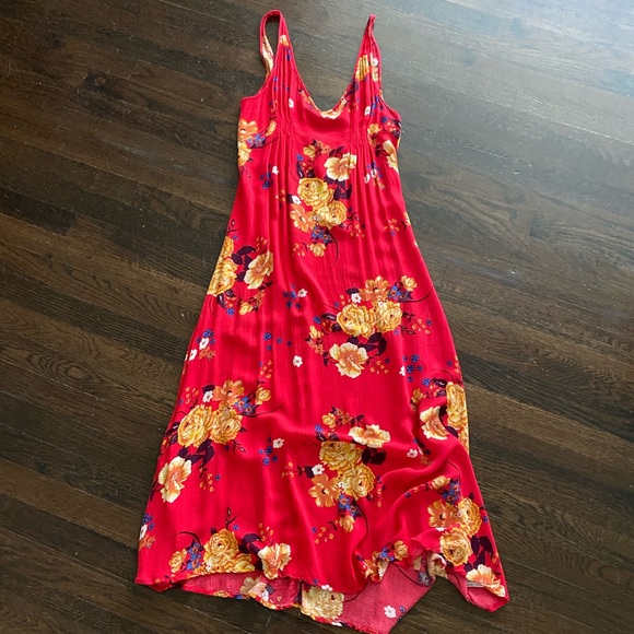 red floral summer dress